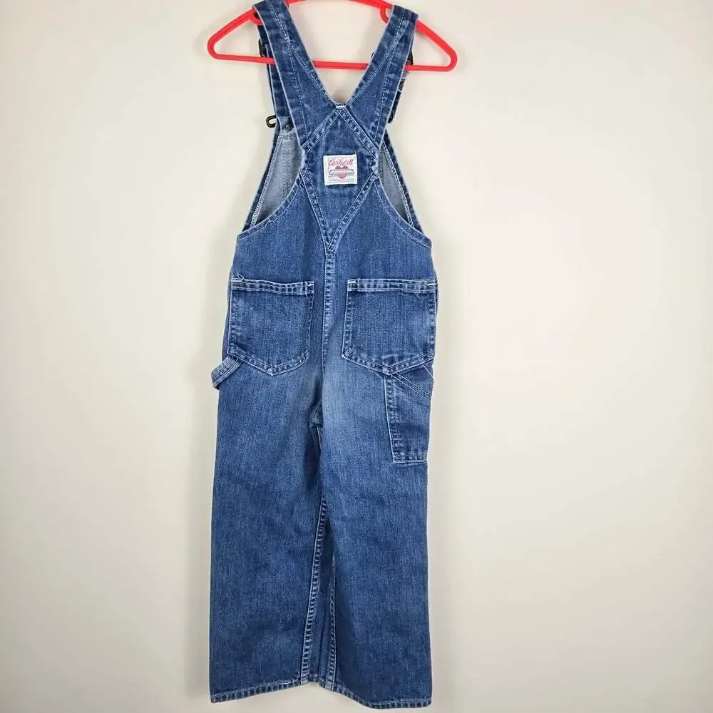 Vintage Carhartt Kids Denim Overalls 5-7Y Blue Workwear Made Canada